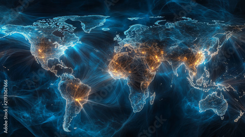 A picture of the world shows how wireless connections link everything together.  It represents global business.