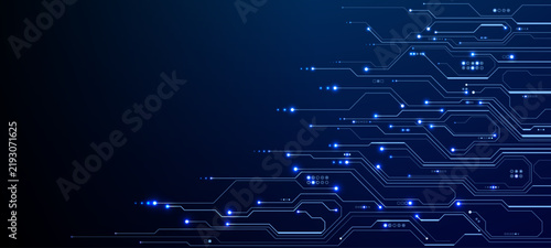 Glowing electronic pathways illuminate dark backdrop, creating futuristic digital texture with open space for modern technology and network design elements. Technology futuristic vector illustration