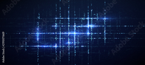 Blue tech background with glowing pixel circuits and digital data patterns for innovative technology designs and futuristic electronic interfaces. Vector illustration
