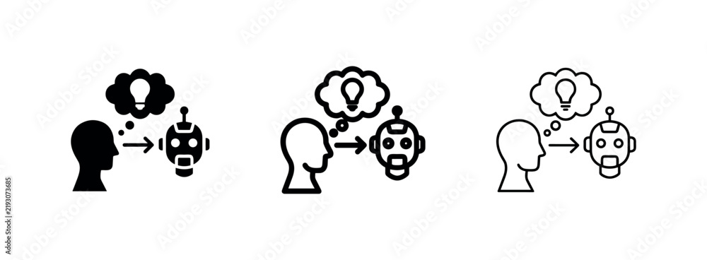 Fototapeta premium Human AI Collaboration Icon Set Thinking Head and Robot Icons