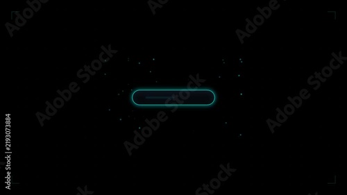 An animated glowing cyan search bar with a magnifying glass icon floating against a dark background with scattered digital particles.