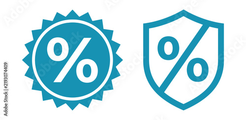 Teal discount percentage with starburst border and shield shape, representing sale, offer, and price reduction marketing symbols