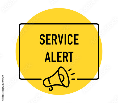 Service Alert banner, service interruption, maintenance notice, important update, customer notification, public information, communication, marketing, megaphone, vector illustration