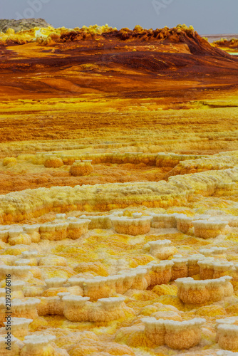 Obraz na płótnie Hydrothermal sulfur and salt terraces in Dallol, Ethiopia