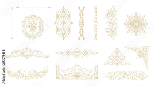 Art Deco Ornate Decorative Elements Set, Vintage Design Swirls