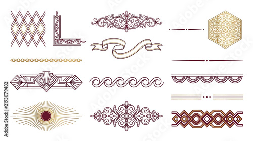 Art Deco Ornate Design Elements, Borders, Dividers, Isolated