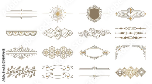 Art Deco Ornate Dividers and Ornaments Isolated Transparent Background