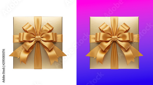 Elegant gold gift box with decorative satin ribbon bow