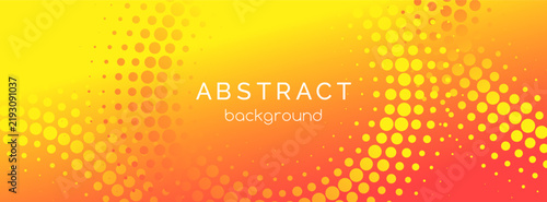 Yellow orange gradient abstract background with halftone dotted circles. Vector minimalist creative long banner template