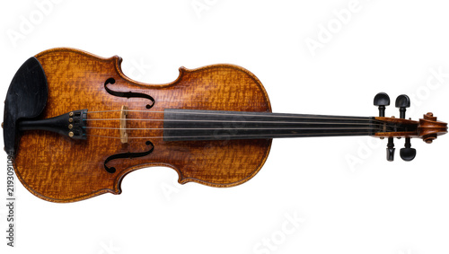 Foto Antique wooden violin with dark ebony fingerboard, isolated on transparent backg