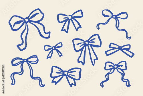 Bow Set Hand Drawn Doodle Line Art Collection