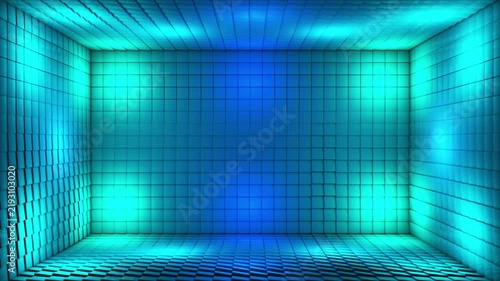 Broadcast Pulsating Switching Hi-Tech Illuminated Cubes Room Stage, Multi Color, Events, 3D, Loopable, 4K