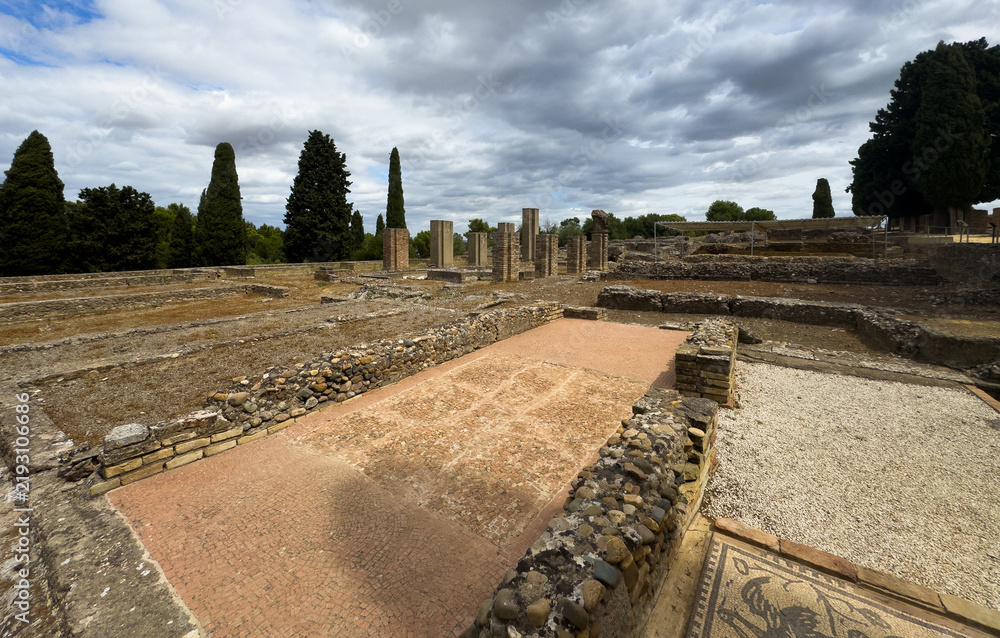 Obraz premium Italica, an ancient Roman city in Hispania; its site is close to the town of Santiponce in the province of Seville, Spain.