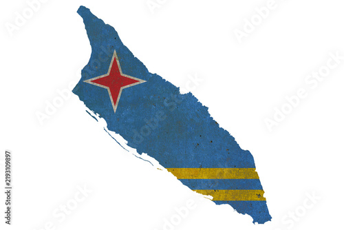Aruba Map with National Flag Texture and Grunge Wall Effect