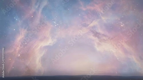 A breathtaking view of a vibrant, swirling nebula filled with stars and colorful clouds.