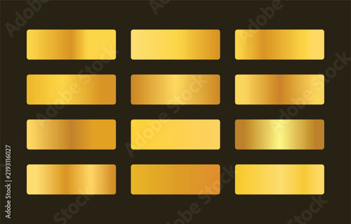 Golden metallic gradients palette set with luxury bronze and brass swatches