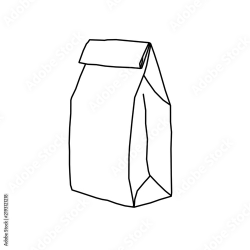 Brown paper bag outline hand drawn vector