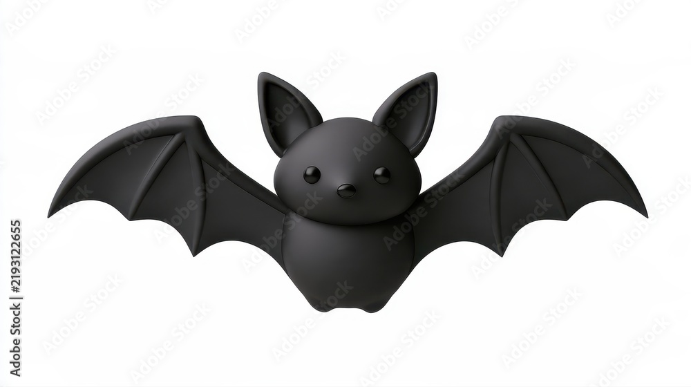 Fototapeta premium Flying bat, rounded wings and cute expression, isolated Halloween icon, 3D render illustration. 