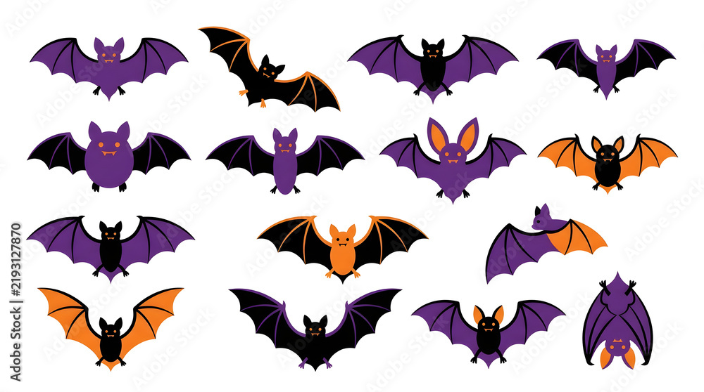 Obraz premium Colorful bats flying in a dark night sky