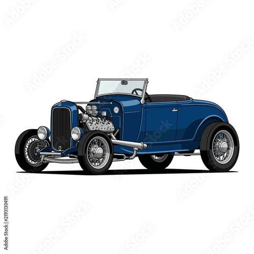 Classic Blue Hot Rod Roadster Car, Isolated on Transparent Background