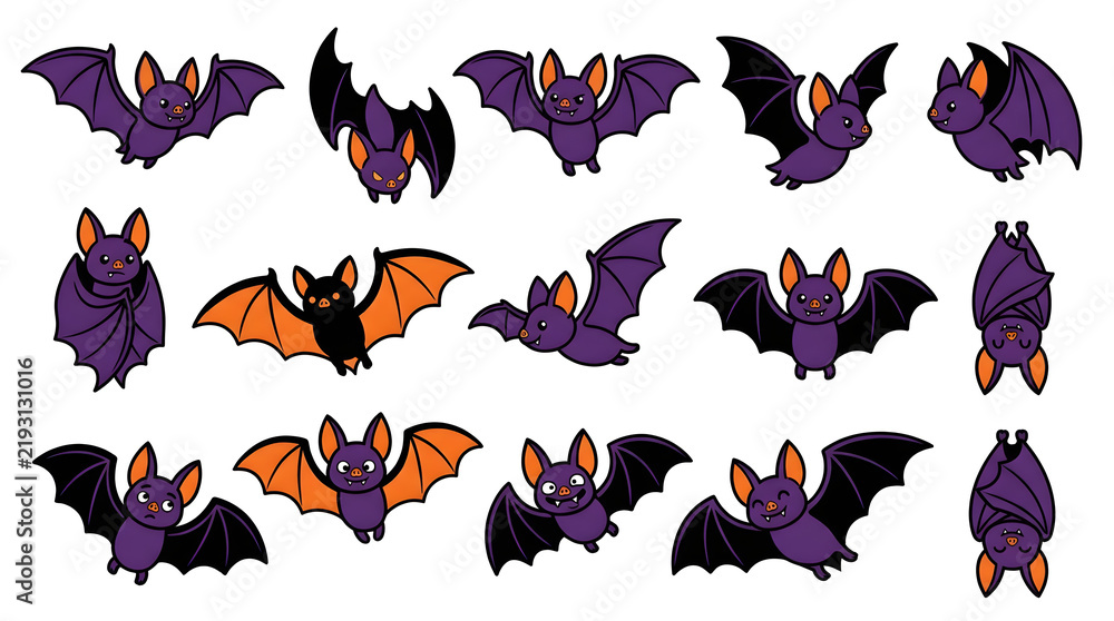 Obraz premium Colorful bat silhouette swarm flying together