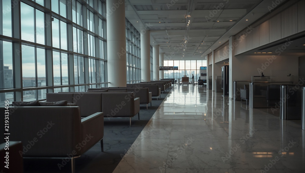 Obraz premium Generative AI depicts a modern airport lounge with spacious design