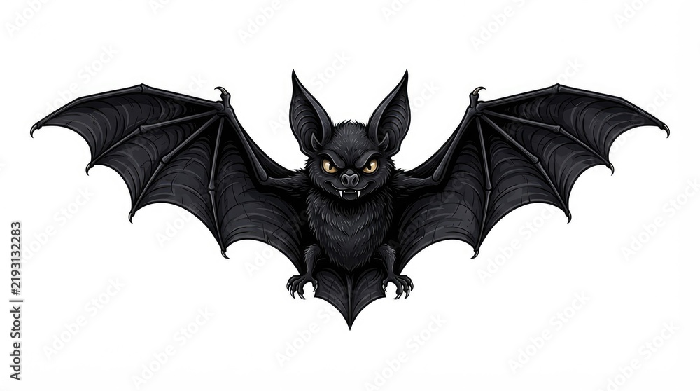 Fototapeta premium Black bat with extended wings illustration