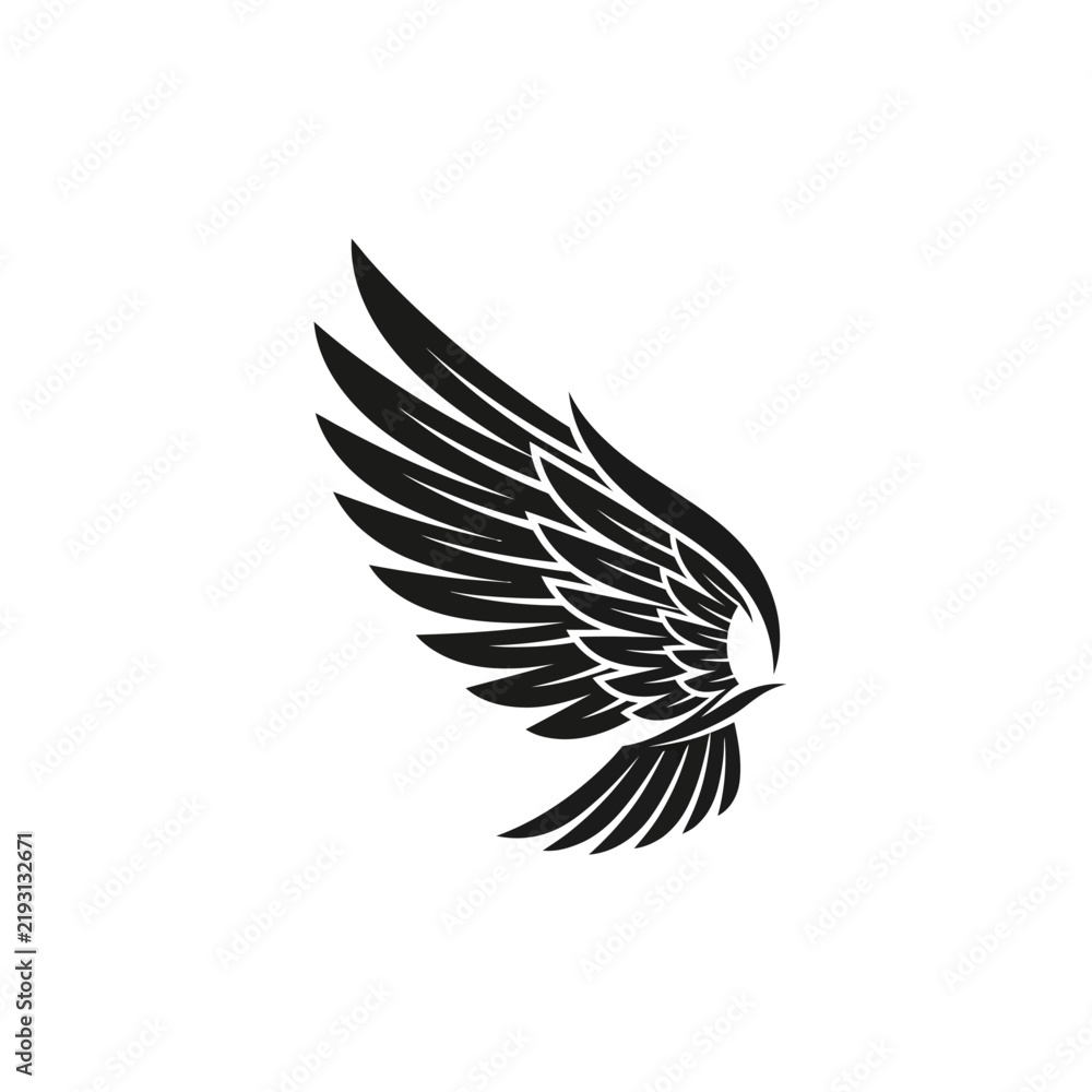 Obraz premium Black wing graphic on white background, design element, isolated