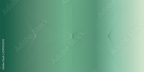 Abstract green gradient background with thin geometric line art patterns and symmetrical light rays