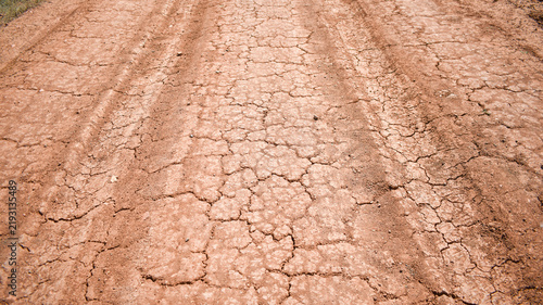 Canvastavla Detailed close-up shot showing the texture of parched, dry red earth on a rural track