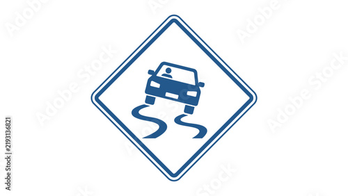 Slippery Road Sign Icon - Car Sliding Danger Warning