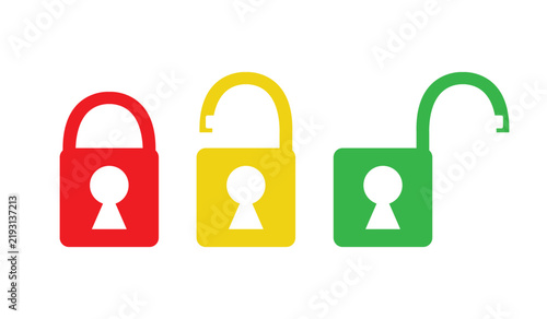 Colorful Padlock Icons Showing Locked, Unlocked, and Open States

