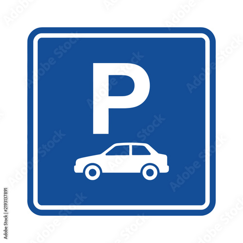 Parking Lot Sign with Car Silhouette - Blue and White Square Sign