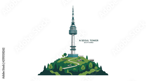 N Seoul Tower Landmark on Hilltop, South Korea Travel Icon
