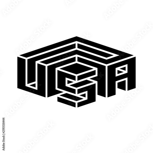 USA 3D text illustration, isometric typography, travel destinations, t-shirt graphics, abstract backgrounds