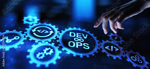 Obraz w ramie DevOps for Software Development and IT Operations with Human Hand Interaction
