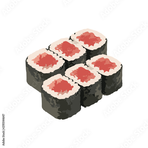 Japanese Sushi Roll Pieces Isometric Vector Illustration