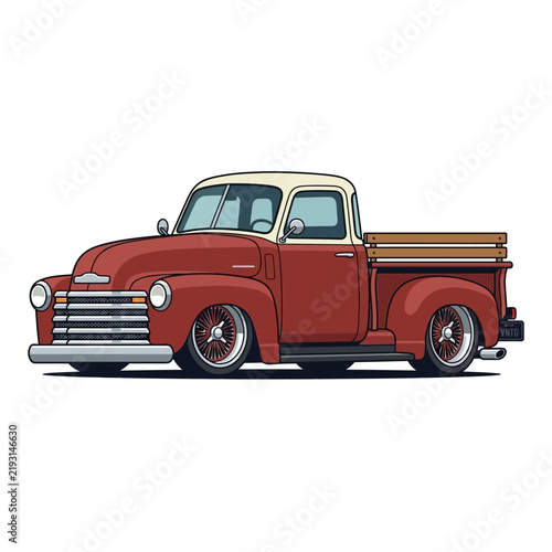 Vintage Red Pickup Truck, Classic American Automobile, Custom Retro Vehicle