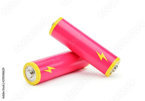 Two pink aa batteries with yellow lightning icons