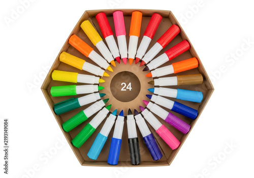 Set of twenty four colorful felt tip pens in round case
