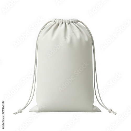 Blank white fabric drawstring bag for branding and design isolated on transparent background