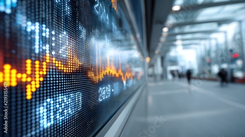 Modern digital stock exchange display with fluctuating financial market data