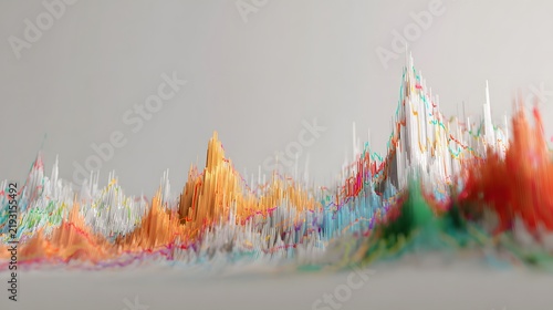 Data Visualization Graph with Colorful Lines and Peaks on Gray Background