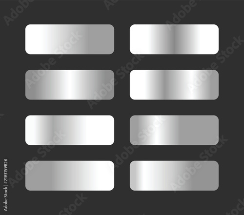Silver metallic gradients palette set with modern chrome and platinum swatches
