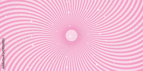 Twisted rays of rosy sunset. Vortex pinwheel pattern. Pink circus, carnival or festival background. Strawberry bubble gum, sweet lollipop candy, ice cream texture.