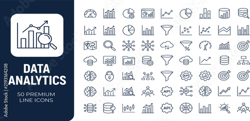 Data Analytics Line Icons – Business Intelligence, Statistics, Charts & Data Visualization Icon Set