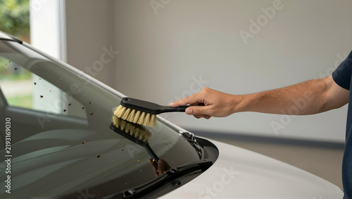 Brushing Debris Off Car Windshield