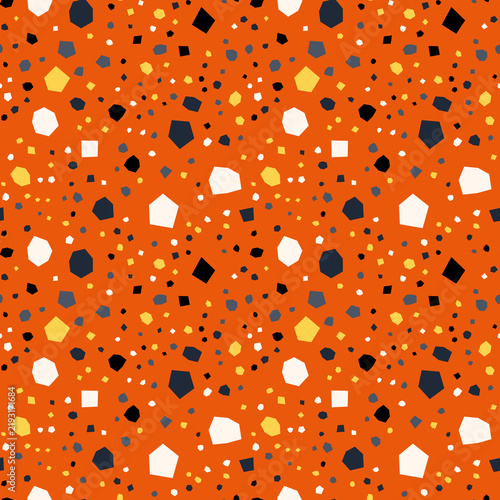 Abstract Terrazzo Pattern with Orange Background