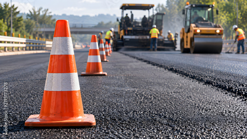 Traffic cones marking a road construction zone