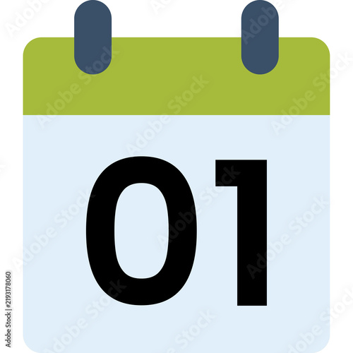 Flat Calendar Icon with Day 1 Date on Green and White Background
